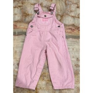 Vintage Oshkosh B'Gosh Kids Vestbak Bibs Overalls Pink White Stripe 18 Months